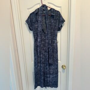 London Times Navy Patterned Short-Sleeve Jumpsuit Women’s Size 6